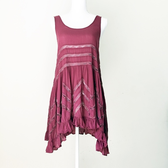 Free People Dresses & Skirts - FREE PEOPLE burgundy wine lace slip trapeze dress